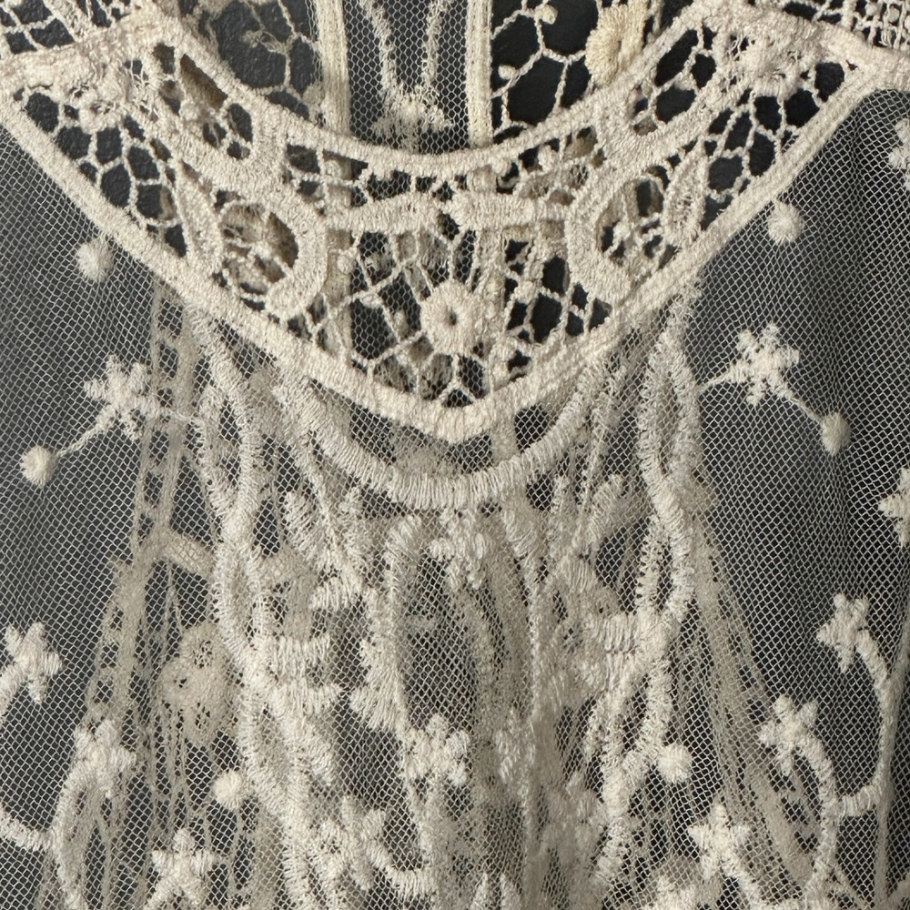 Anthropologie Pins & Needles Tank Small Ivory Lace Sheer Crochet Boho Festival - Picture 8 of 16